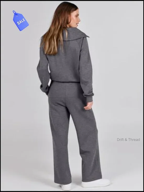 Loose Fit Sweatsuit Set with Wide Leg Pants for Lounge Travel Active Wear - Picture 4 of 7